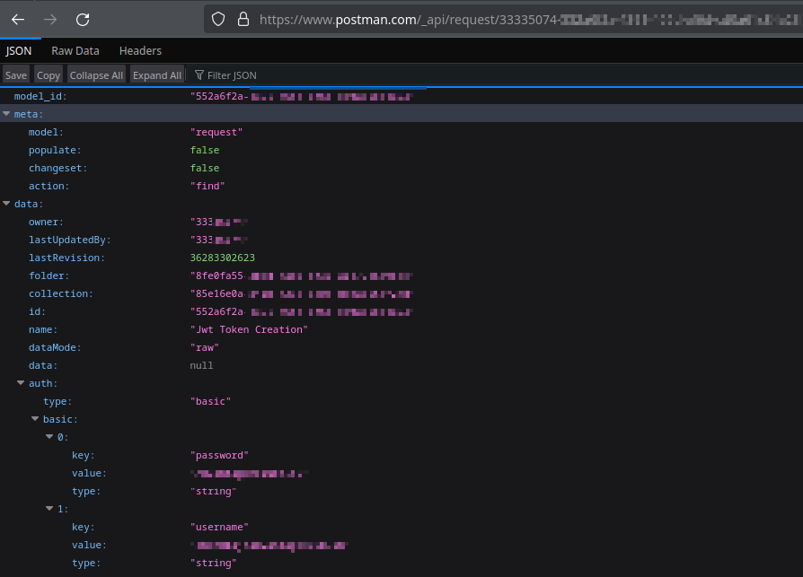 A screenshot of the Postman API output of a request