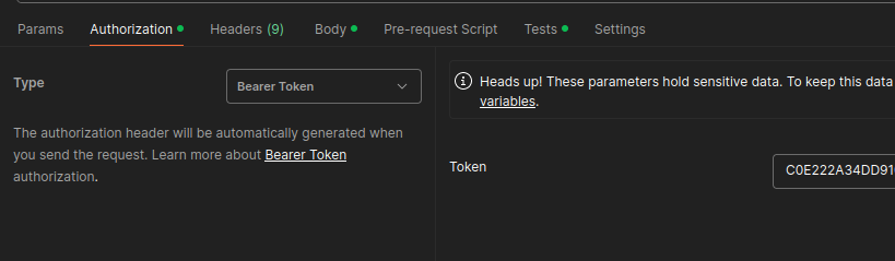 A screenshot of part of the Authorization tab in a request in Postman